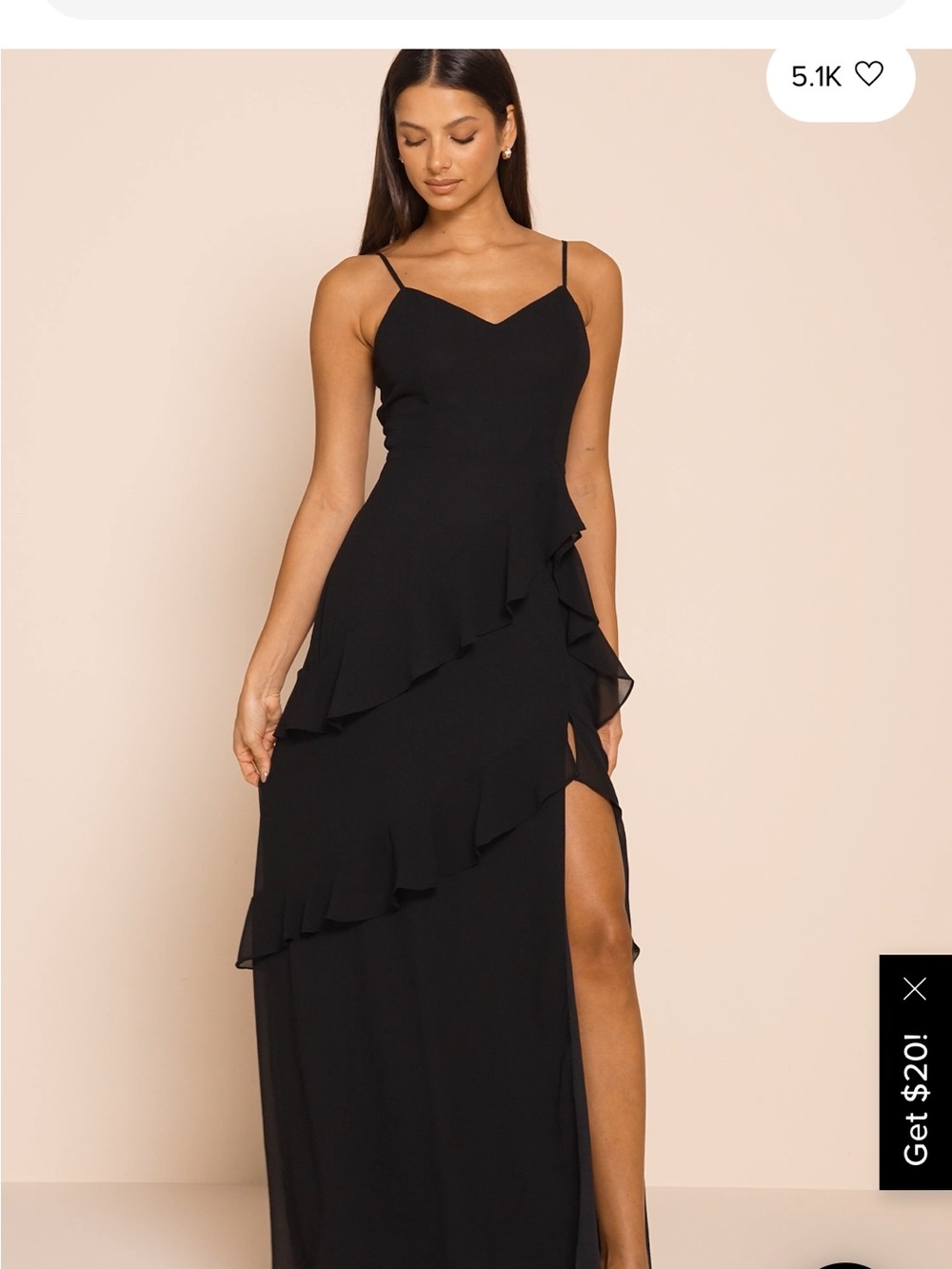 Lulu’s “Blessed with Beauty” Black Ruffle Maxi Dress with Spaghetti Straps